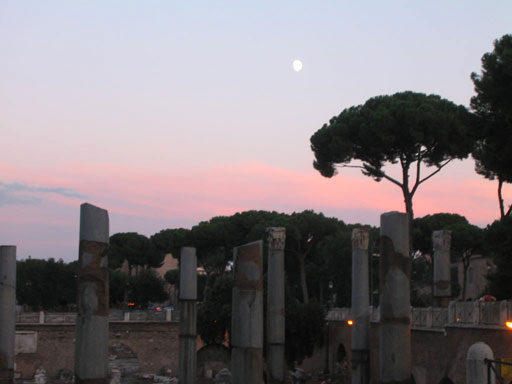 sunset, the moon and the roman forum